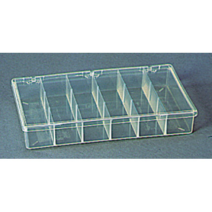 plastic storage box with six compartments